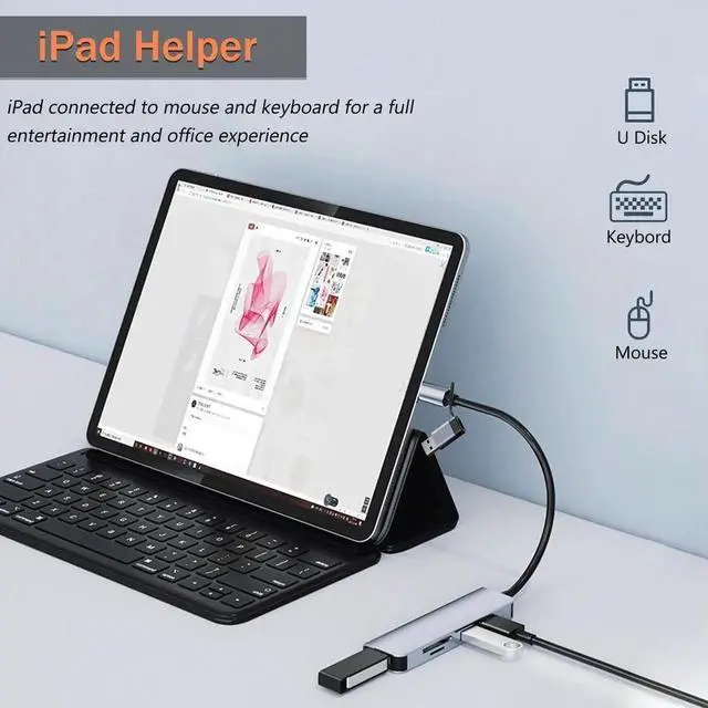 Alt view image 2 of 7 - 2-in-1 USB-A USB-C Hub 5 in 1 USB Hub Adapter Docking Station Dongle USB A Type-C Hub to Multi Port USB Speed 5Gbps TF/SD Card Reader USB C Hub