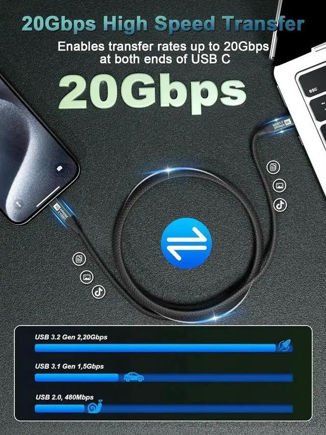 Alt view image 4 of 7 - USB C to USB C Monitor Cable 3.3FT-8K@60Hz USB C Display Cable-100W PD Fast Charging-USB 3.1 Gen 2 20Gbps Type-C Data Transfer, USBC to USBC Video Cable for iPhone 15 / 16 Plus Pro Max, MacBooks, iPad