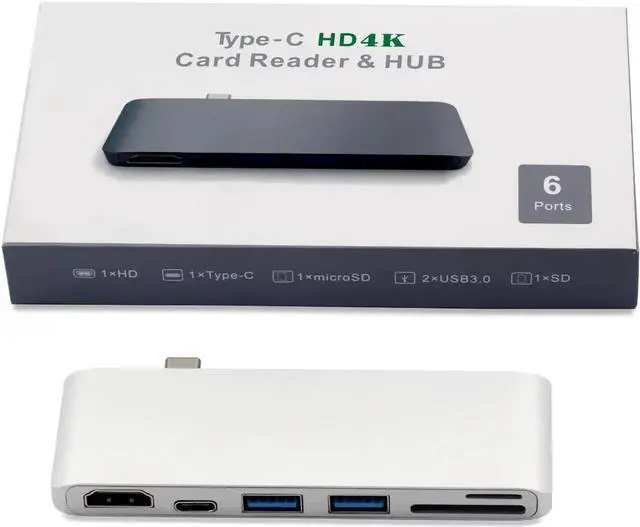 Alt view image 4 of 7 - USB C Hub, Type-C Power Delivery, 4K HDMI, 2x USB 3.0, MicroSD/SD Card Reader for MacBook 2016/2017 and more USB C Devices - Silver