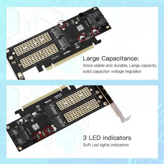 Alt view image 2 of 3 - 3 in 1 NGFF and MSATA SSD Adapter Card,M.2 NVME to PCIE/M.2 SATA SSD to SATA III/MSATA to SATA Adapter for 2280/2260