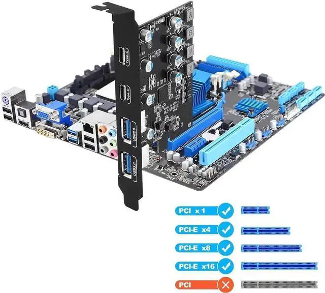 Alt view image 6 of 7 - PCI-E to USB 3.2 Gen 1, 4-Port(2X USB-C - 2X USB-A) Expansion Card,PCI Express USB Add in Card, Internal USB3.0 Hub Converter for Desktop PC Host Card