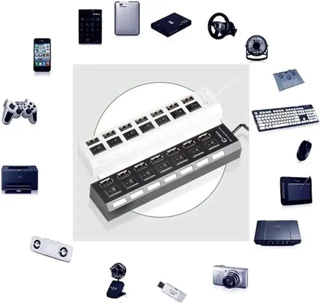 Alt view image 2 of 5 - USB HUB 7 Port USB 3.0 Splitter Cable Adapter Multi USB HUB Expander With Switch Multiple Hub Socket for Laptop PC