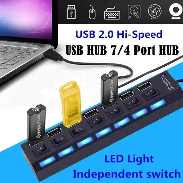 Alt view image 5 of 5 - USB HUB 7 Port USB 3.0 Splitter Cable Adapter Multi USB HUB Expander With Switch Multiple Hub Socket for Laptop PC
