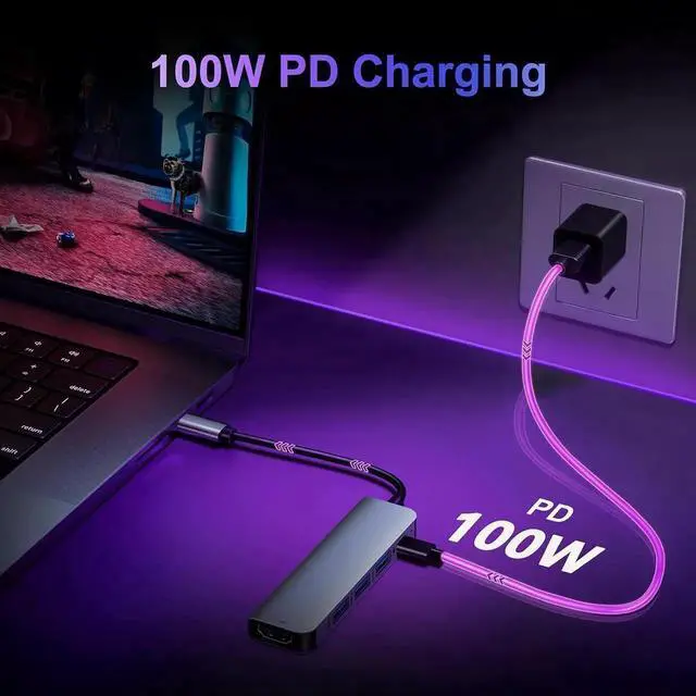 Alt view image 2 of 7 - USB C Hub 3.0 with HDMI 4K, 100W PD, 1*USB 3.0, 2*USB 2.0, 5 in 1 USB C to HDMI Hub Docking Station for MacBook Air/Pro, iPad Pro, Mac