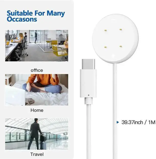 Alt view image 3 of 7 - 2 Pack Charger Compatible for Google Pixel Watch 3, Pixel Watch 2, Fitbit Google Ace LTE Charger Cable, Fast Charging, Type C Port Magnetic Charging Smartwatch Cable 3.3ft/1M White