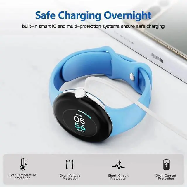 Alt view image 6 of 7 - 2 Pack Charger Compatible for Google Pixel Watch 3, Pixel Watch 2, Fitbit Google Ace LTE Charger Cable, Fast Charging, Type C Port Magnetic Charging Smartwatch Cable 3.3ft/1M White