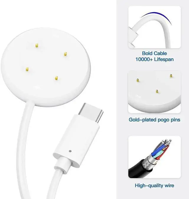 Alt view image 5 of 7 - 2 Pack Charger Compatible for Google Pixel Watch 3, Pixel Watch 2, Fitbit Google Ace LTE Charger Cable, Fast Charging, Type C Port Magnetic Charging Smartwatch Cable 3.3ft/1M White