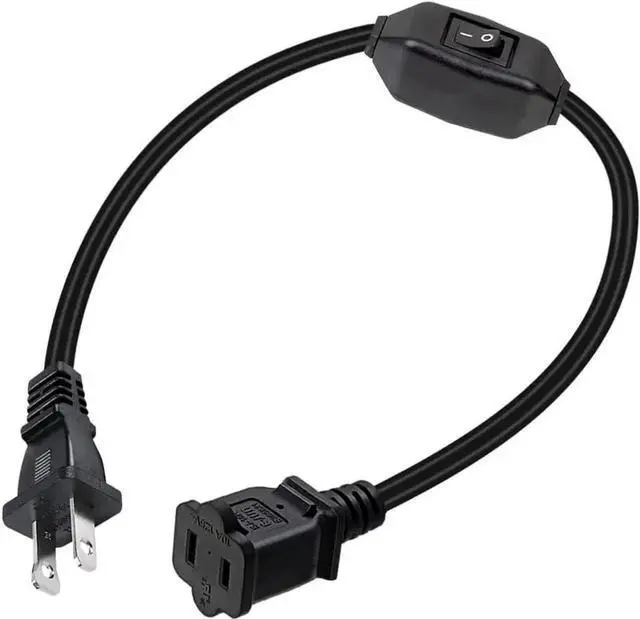 Alt view image 3 of 3 - Short 2 Prong Extension Cord, US AC 2-Prong Male to Female Power Cable 12A/125V,Nema 1-15P to 1-15R Outlet Extension Cable(Black with Switch)