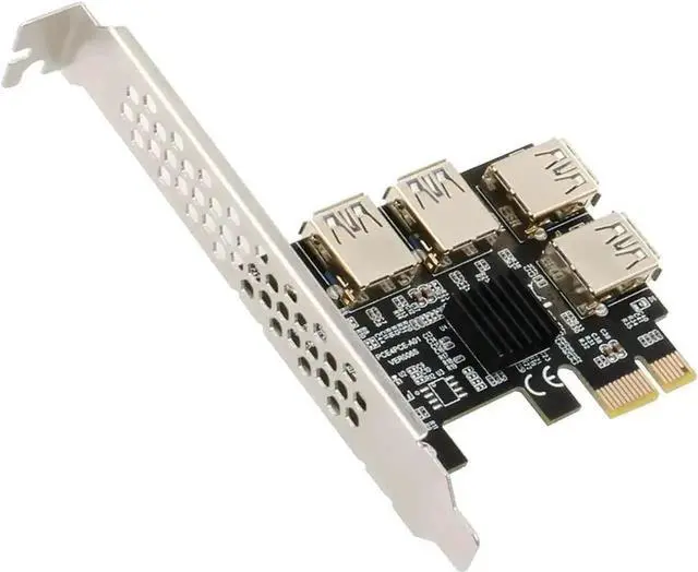 Alt view image 2 of 7 - PCI-E 1x to 16x Riser Card PCI-Express 1 to 4 Slot PCIe USB3.0 Adapter Port Multiplier Miner Card for BTC Bitcoin Miner Mining (No Cable)