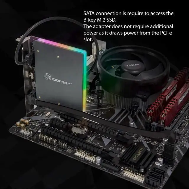 Alt view image 6 of 7 - Dual M.2 SATA and PCIe Nvme SSD to PCIe X4 Adapter Card with 5V RGB Heatsink