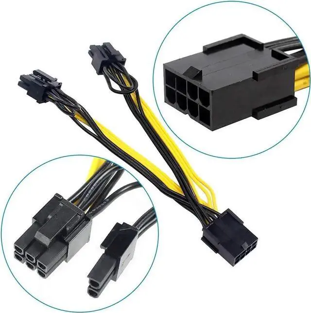 Alt view image 5 of 7 - 2 Pack 8pin to Dual PCIe 8 Pin (6+2) Graphics Card PCI-E Cable Power Splitter Cable GPU/CPU 18AWG Wire 15cm