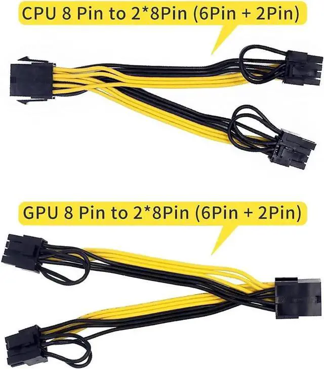 Alt view image 6 of 7 - 2 Pack 8pin to Dual PCIe 8 Pin (6+2) Graphics Card PCI-E Cable Power Splitter Cable GPU/CPU 18AWG Wire 15cm