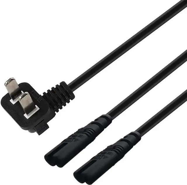 Main image of 6FT Non-Polarized AC Power Cord 2 Prong 1-15p to Dual C8 Figure 8 Power Cable CCC Listed Universal Replacement Wall Cable (90 Degree Angle)