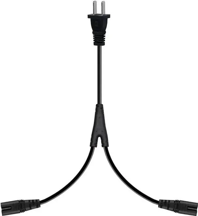 Alt view image 4 of 4 - 6FT Non-Polarized AC Power Cord 2 Prong 1-15p to Dual C8 Figure 8 Power Cable CCC Listed Universal Replacement Wall Cable (180 Degree Angle)