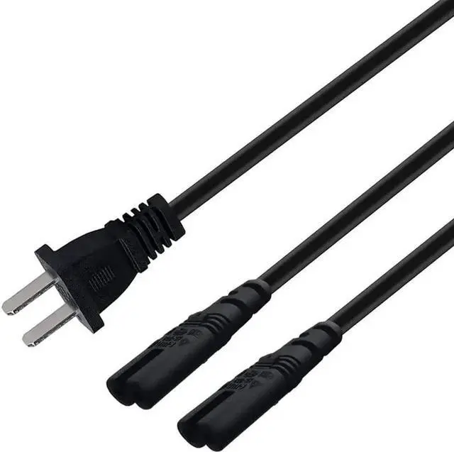 Main image of 6FT Non-Polarized AC Power Cord 2 Prong 1-15p to Dual C8 Figure 8 Power Cable CCC Listed Universal Replacement Wall Cable (180 Degree Angle)
