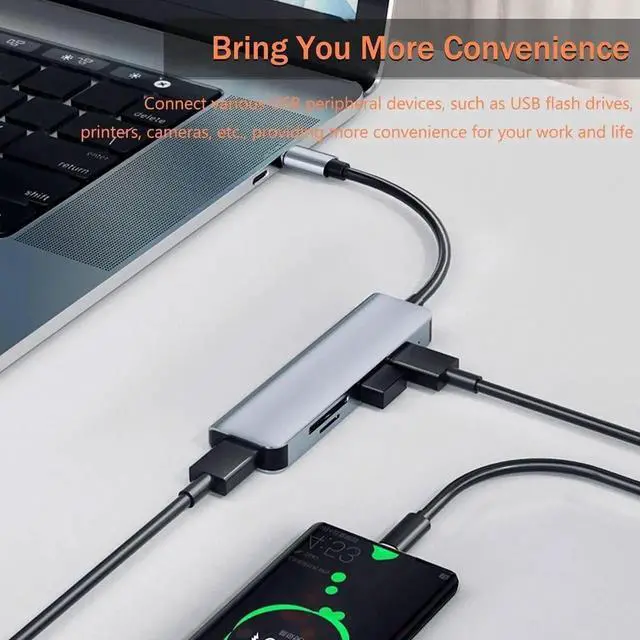 Alt view image 4 of 7 - 5in1 USB Hub 1*USB3.0, 2*USB2.0,TF/SD Card Reader USB C Adapter for Versatile Connectivity USB C Hub Multiport Adapter for MacBook Pro & Air M1 M2
