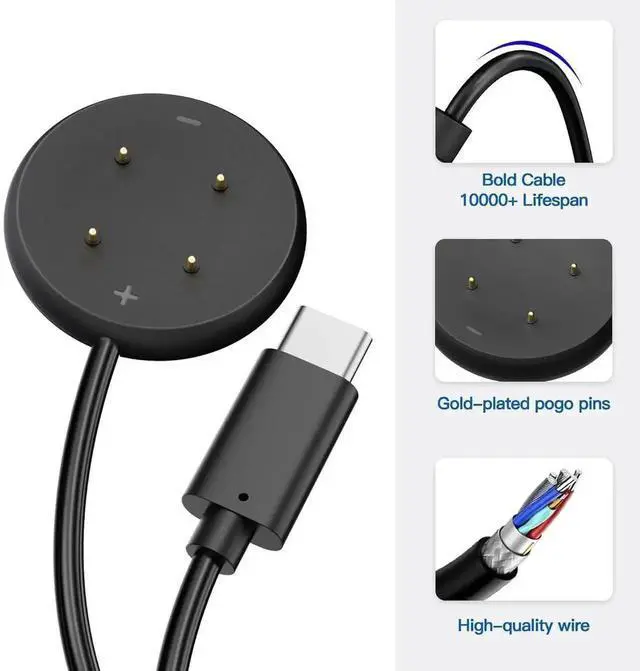 Alt view image 2 of 7 - 2 Pack Charger Compatible for Google Pixel Watch 3, Pixel Watch 2, Fitbit Google Ace LTE Charger Cable, Fast Charging, Type C Port Magnetic Charging Smartwatch Cable 3.3ft/1M