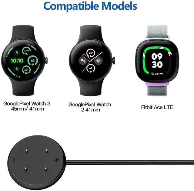 Alt view image 3 of 7 - 2 Pack Charger Compatible for Google Pixel Watch 3, Pixel Watch 2, Fitbit Google Ace LTE Charger Cable, Fast Charging, Type C Port Magnetic Charging Smartwatch Cable 3.3ft/1M