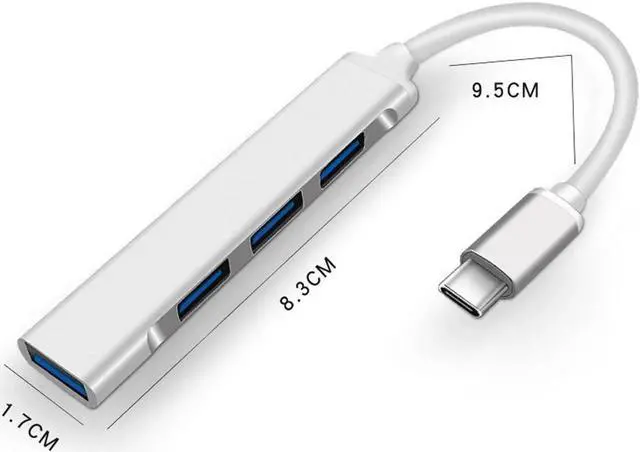 Alt view image 2 of 7 - USB-C Hub 4 Port USB 3.0 Data Hub for Mobile SSD, MacBook, Mac Pro/Mini, iMac, Chromebook, Surface Pro, USB Flash Drives, Notebook PC, XPS, and More-Silver