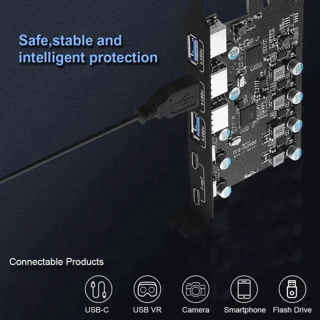 Alt view image 5 of 7 - USB 3.0 PCI-e Expansion Card 5-Port(2X USB C - 3X USB A), PCI-e x1 to USB 3.0 HUB Adapter 5Gbps