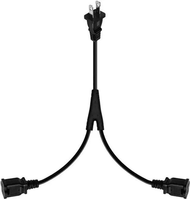 Alt view image 5 of 5 - 2ft(0.64m) 1-15P to Dual 1-15R Power Extension Cord Splitter US AC 2-Prong Polarized Power Cable 1 to 3 Outlet Adapter ETL Listed (180 Degree Angle)