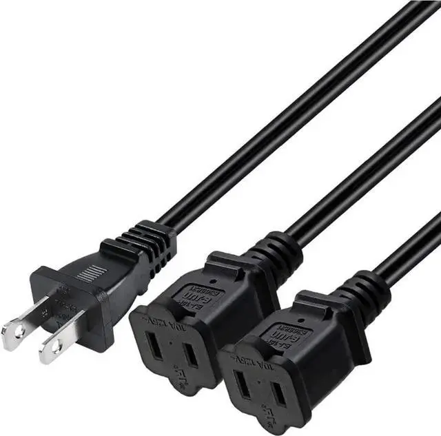 Main image of 2ft(0.64m) 1-15P to Dual 1-15R Power Extension Cord Splitter US AC 2-Prong Polarized Power Cable 1 to 3 Outlet Adapter ETL Listed (180 Degree Angle)