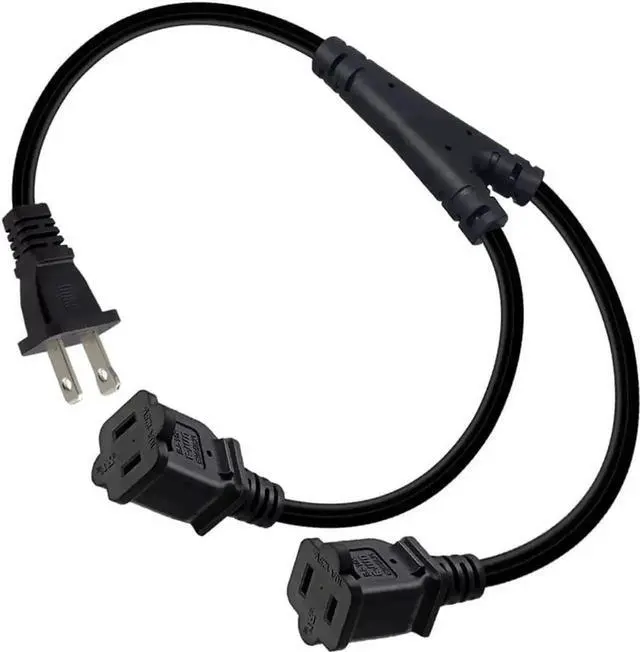 Alt view image 4 of 5 - 2ft(0.64m) 1-15P to Dual 1-15R Power Extension Cord Splitter US AC 2-Prong Polarized Power Cable 1 to 3 Outlet Adapter ETL Listed (180 Degree Angle)