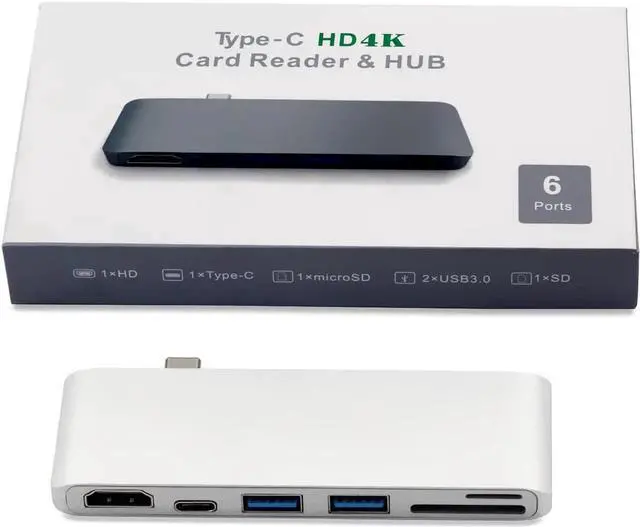 Alt view image 7 of 7 - USB C Hub, 6-in-1 USB C Docking Station with HDMI 4K,Type C Power Delivery,2 USB 3.0 Ports, SD/Micro Card Reader, Compatible with MacBook Pro 2017/2016 13/15inch,MacBook 2018 13 inch - Gray