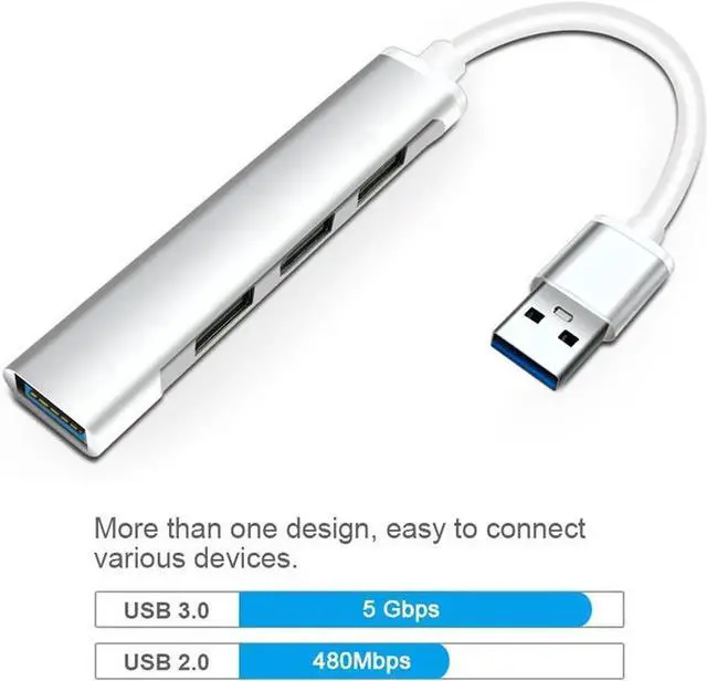 Alt view image 2 of 7 - USB 3.0 Hub with 4 Port USB3.0 Ultra Slim Data Hub Compatible for MacBook Mac Pro Mini, iMac, Surface Pro, XPS, IdeaPad, MateBook X Pro, Notebook PC, USB Flash Drives-Silver