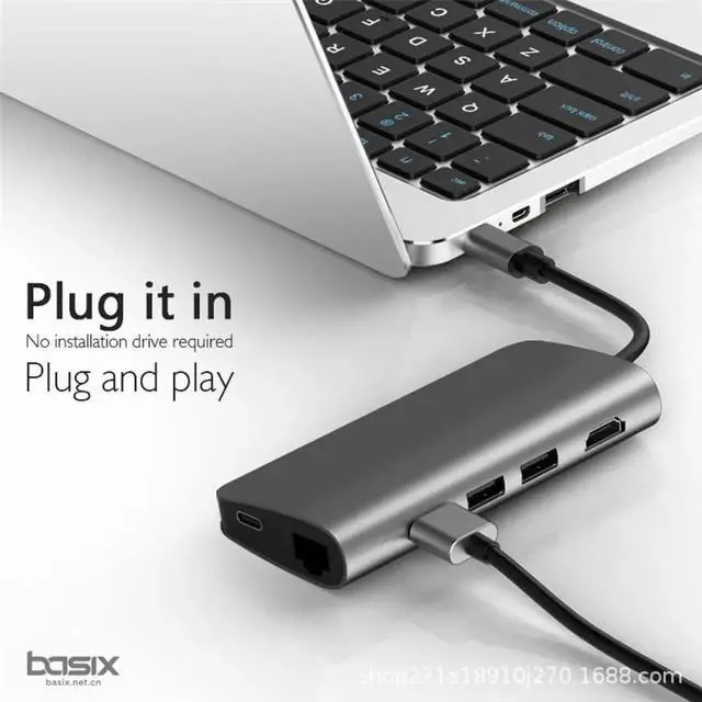 Alt view image 3 of 7 - USB C Hub, 8 in 1 Multi-Port Type C Adapter Thunderbolt 3 with Type C Pd 2.0 Charging Port, HDMI Output, 3 USB 3.0 Ports, Gigabit Ethernet Port, SD/MicroSD Card Reader (Silver)