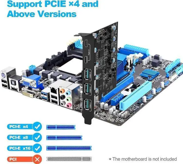 Alt view image 2 of 7 - USB 3.2 PCI-e Expansion Card 5Port(2X USB C - 3X USB A), PCI-e x1 to USB 3.2 HUB Adapter 10Gbps