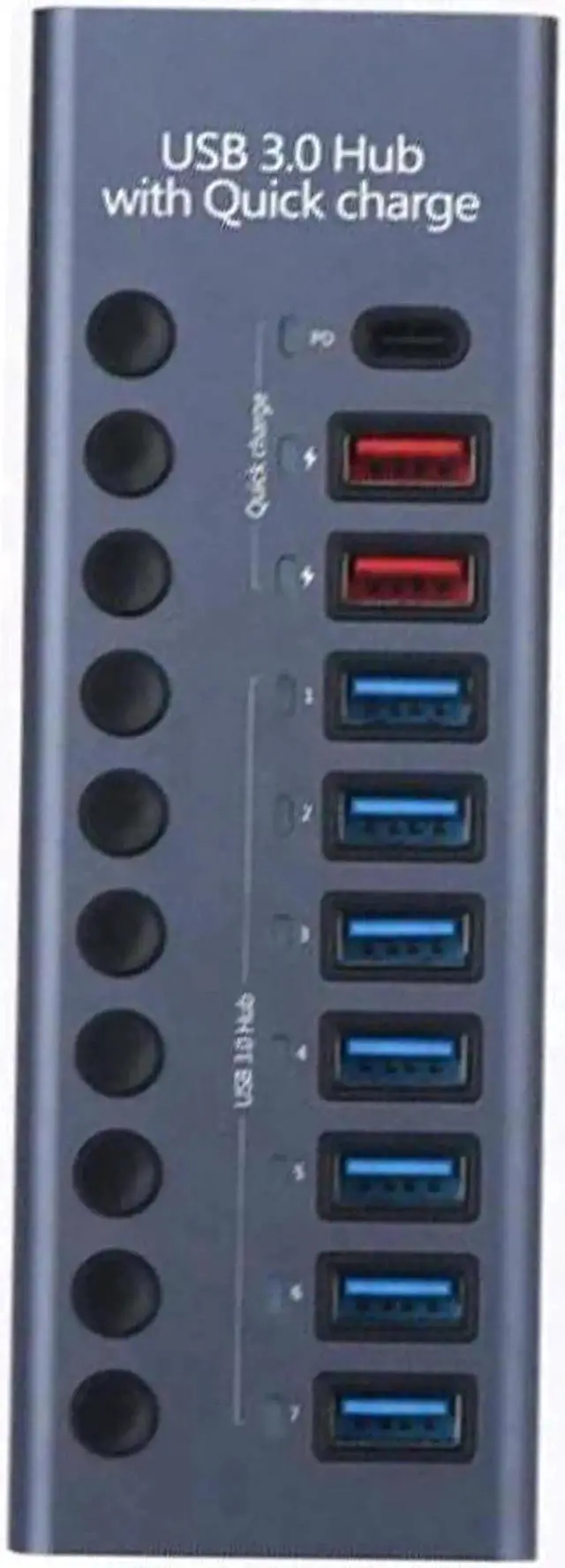 Main image of Powered USB Hub - 10-Port USB 3.0 Hub with Power Adapter, (7 USB 3.0 Data Transmission Ports + 2 Smart Charging Ports + 1 PD Charging Port) - Aluminum