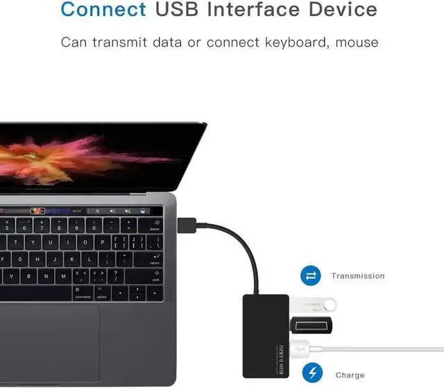 Alt view image 4 of 7 - 4-Port USB Hub, 4-in-1 Type-C Hubs Adapter with 4 USB 3.0 Ports for Portable 4 Ports Data Hub, Support Windows 7/8/10,Mac OS,Linux and More (Black)