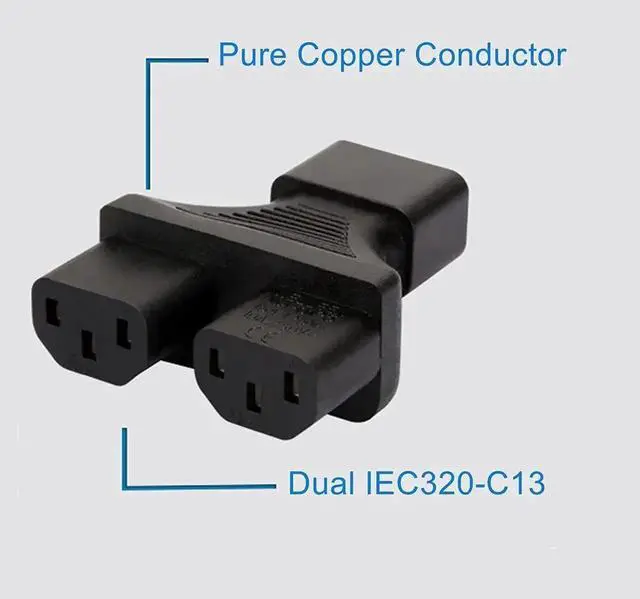 Alt view image 4 of 4 - Power Converter Adaptor Universal IEC Socket Power Adapter for Computer TV PDU UPS Power Cord (C14 to Dual C13)