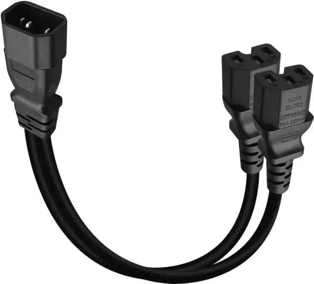 Alt view image 4 of 5 - 1FT C14 Male PDU Style Computer Power Extension Cable Y Splitter Power Plug Cord (C14 to 2XC15)