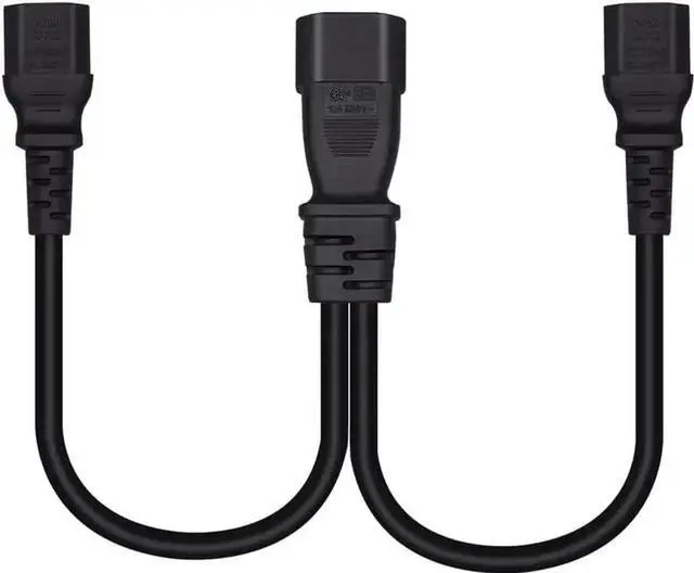 Alt view image 5 of 5 - 1FT C14 Male PDU Style Computer Power Extension Cable Y Splitter Power Plug Cord (C14 to 2XC15)