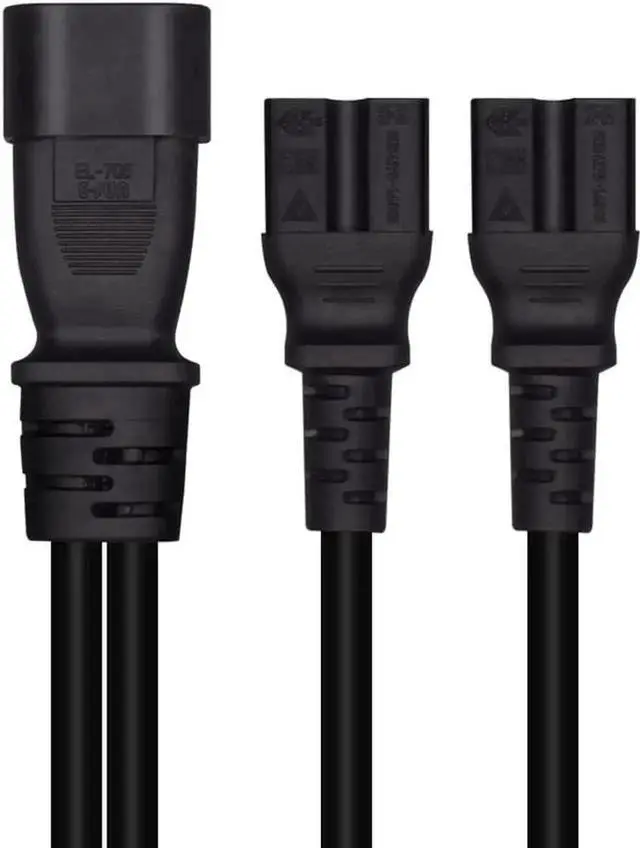 Alt view image 3 of 5 - 1FT C14 Male PDU Style Computer Power Extension Cable Y Splitter Power Plug Cord (C14 to 2XC15)