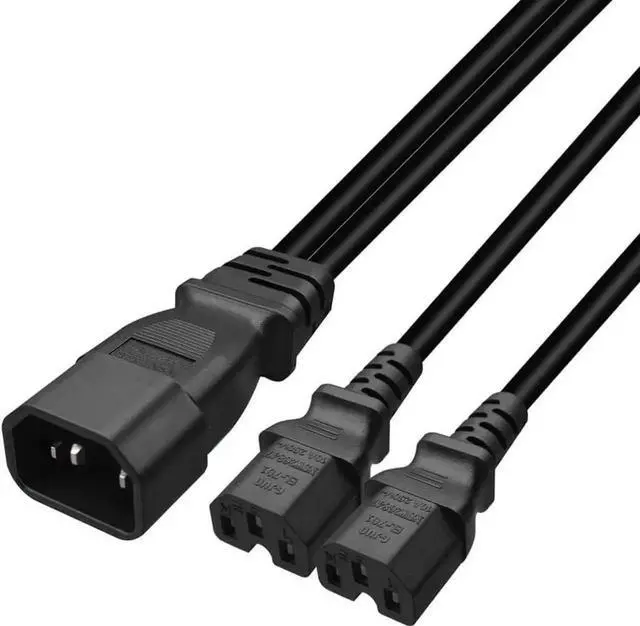 Main image of 1FT C14 Male PDU Style Computer Power Extension Cable Y Splitter Power Plug Cord (C14 to 2XC15)