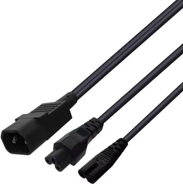 Main image of 1FT C14 Male PDU Style Computer Power Extension Cable Y Splitter Power Plug Cord (C14 to C5+C7)