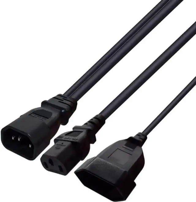 Main image of 1FT C14 Male PDU Style Computer Power Extension Cable Y Splitter Power Plug Cord (C14 to C13+EU)