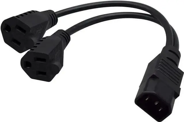 Alt view image 2 of 5 - 1FT C14 Male PDU Style Computer Power Extension Cable Y Splitter Power Plug Cord (C14 to 2X5-15R)