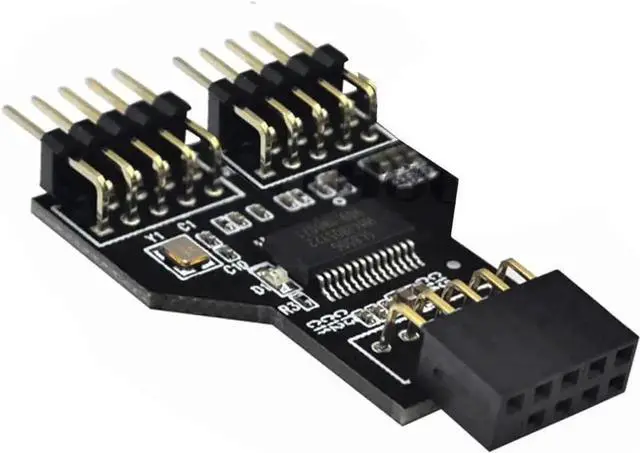 Alt view image 5 of 6 - 9 Pin USB Header Female 1 to 2 Male Board 9-Pin USB HUB USB 2.0 9 Pin Connector Adapter for RGB Splitter with 30cm 60cm Cable (No Cable,1 PCS)