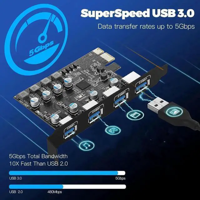 Alt view image 6 of 7 - PCI-E to USB 3.2 Gen 1, 4-Port(4X USB-A) Expansion Card,PCI Express USB Add in Card, Internal USB3.0 Hub Converter for Desktop PC Host Card
