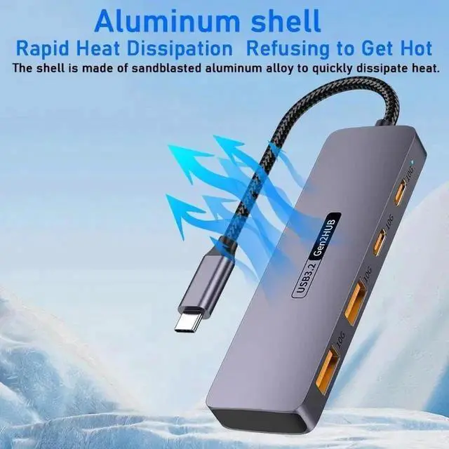 Alt view image 3 of 7 - USB Hub 3.2, USB Splitter 10Gbps 2 USB-A 3.2 Ports and 2 USB-C 3.2 Ultra-Slim Aluminium USB 3.2 Gen 2 HUB Fast Data Transfer USB Port Extender for MacBook,Chromebook,Mobile HDD,Laptops