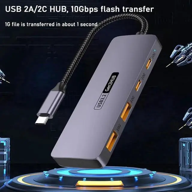 Alt view image 5 of 7 - USB Hub 3.2, USB Splitter 10Gbps 2 USB-A 3.2 Ports and 2 USB-C 3.2 Ultra-Slim Aluminium USB 3.2 Gen 2 HUB Fast Data Transfer USB Port Extender for MacBook,Chromebook,Mobile HDD,Laptops