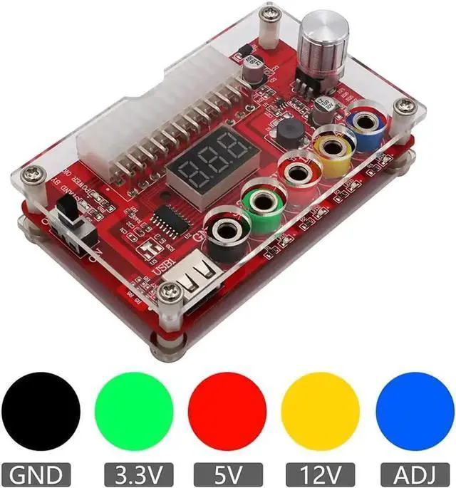 Alt view image 3 of 6 - 24 Pins ATX Power Supply Breakout Board and Acrylic Case Kit Module Adapter PC Power Connector Support 3.3V/5V/12V 1.8V-10.8V(ADJ) (2pcs)
