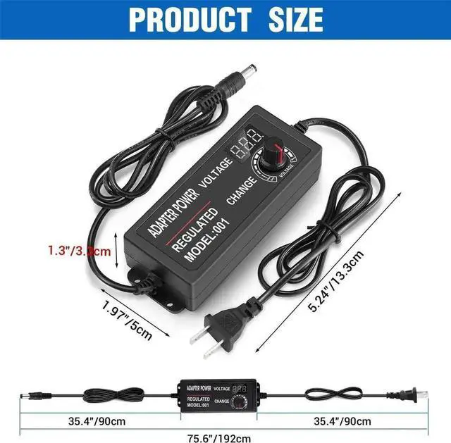 Alt view image 4 of 7 - 3V-12V 5A 60W Adjustable Power Supply with LED Display, Variable DC 3V 5V 6V 9V 12V Universal AC/DC Adapter, 100V-240V AC to DC 3-12V Switching Power Converter Multi-Voltage Regulated Adaptor - OEM