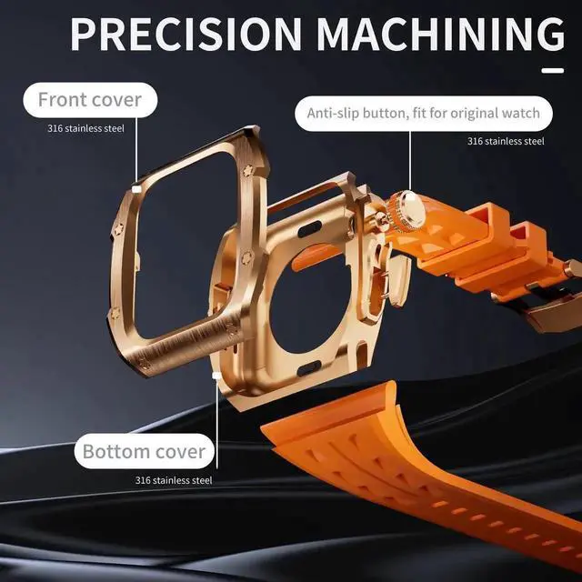 Alt view image 7 of 7 - Mod Kit Stainless Steel Case for Apple Watch Series 10 46mm Rugged Metal Bumper Case Protective Wristband Replacement Band for iWatch 46 mm Pink