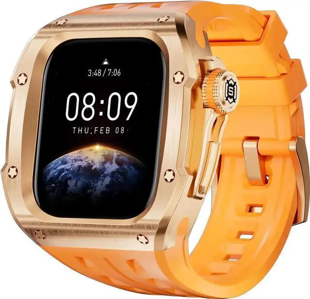 Main image of Mod Kit Stainless Steel Case for Apple Watch Series 10 46mm Rugged Metal Bumper Case Protective Wristband Replacement Band for iWatch 46 mm Pink