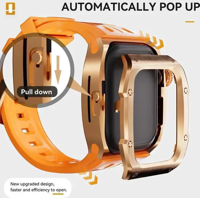 Alt view image 5 of 7 - Mod Kit Stainless Steel Case for Apple Watch Series 10 46mm Rugged Metal Bumper Case Protective Wristband Replacement Band for iWatch 46 mm Pink